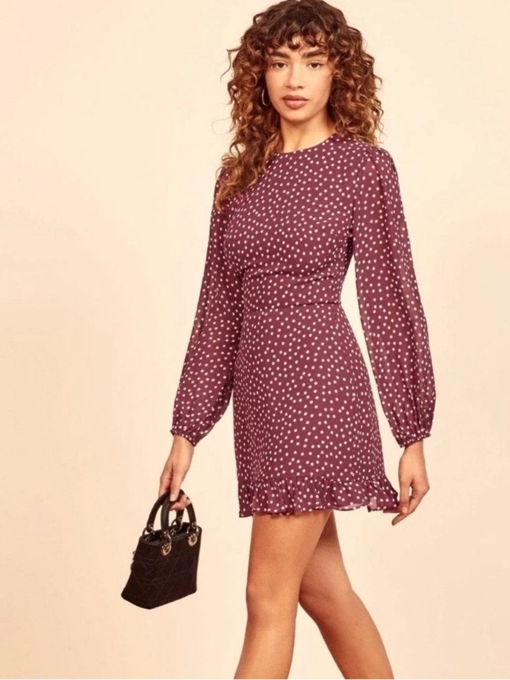 Reformation Burgundy Polka Dot Dress